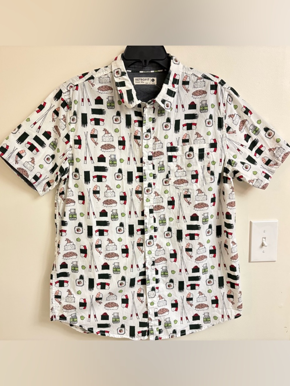 Men’s Sushi foodie Print Button Down Shirt Short Sleeve Novelty Japanese Food L
